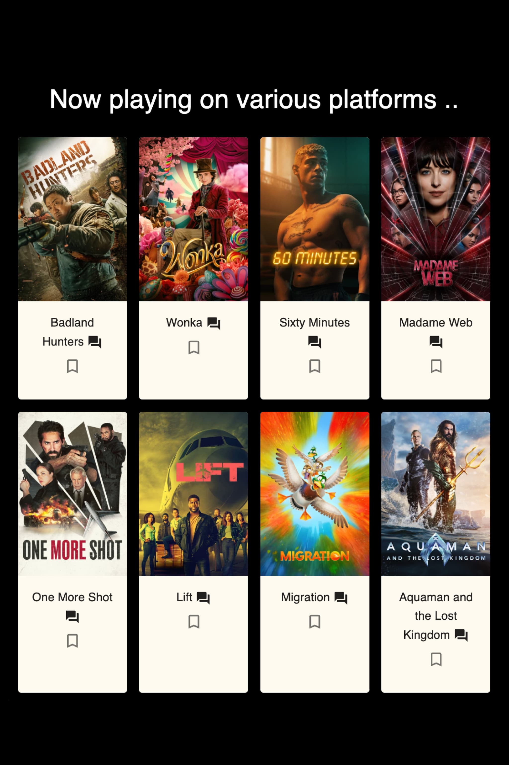 Current movies & TV shows list