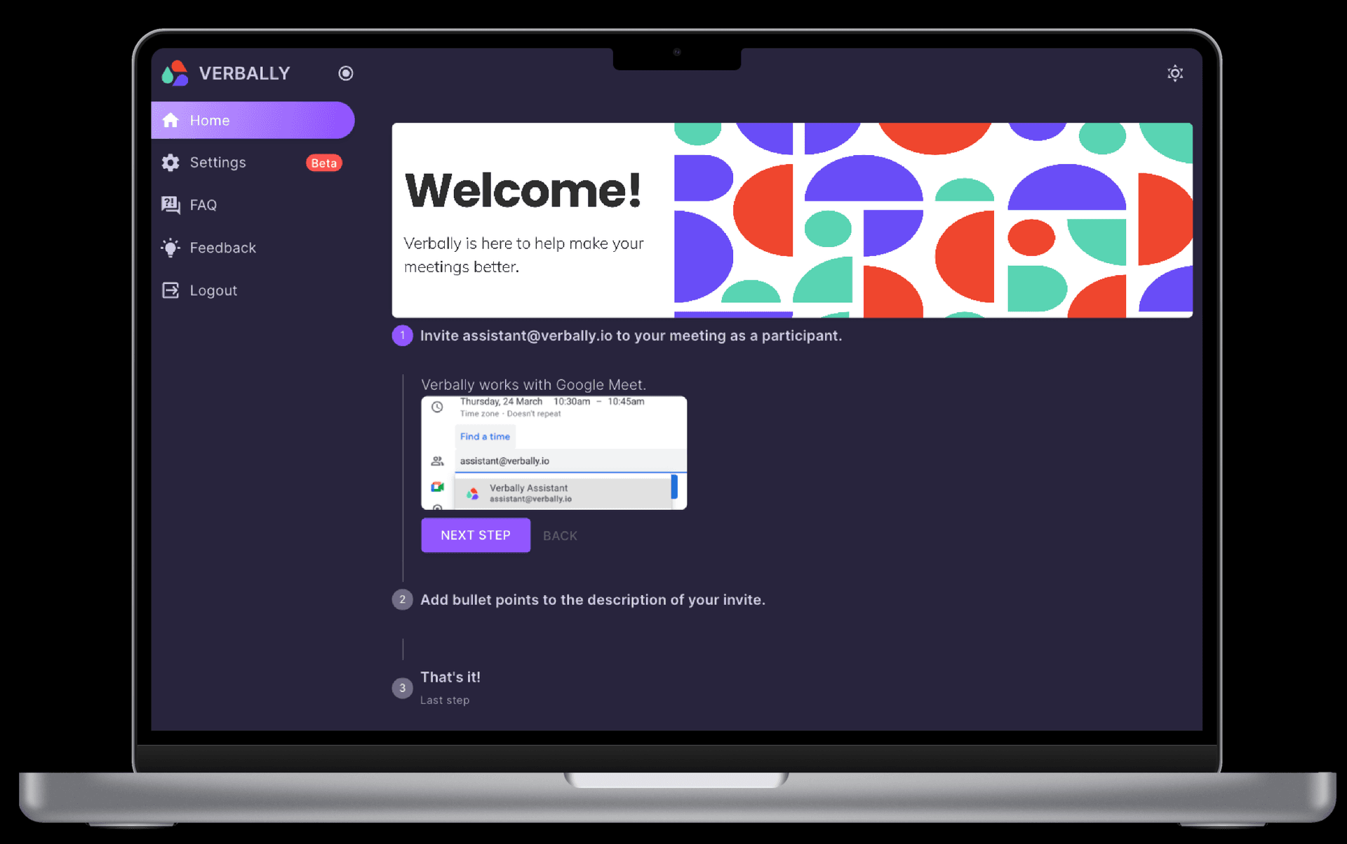 verbally's meeting assistant home page
