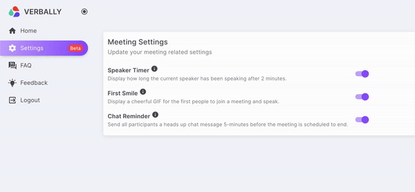 verbally's meeting assistant home page