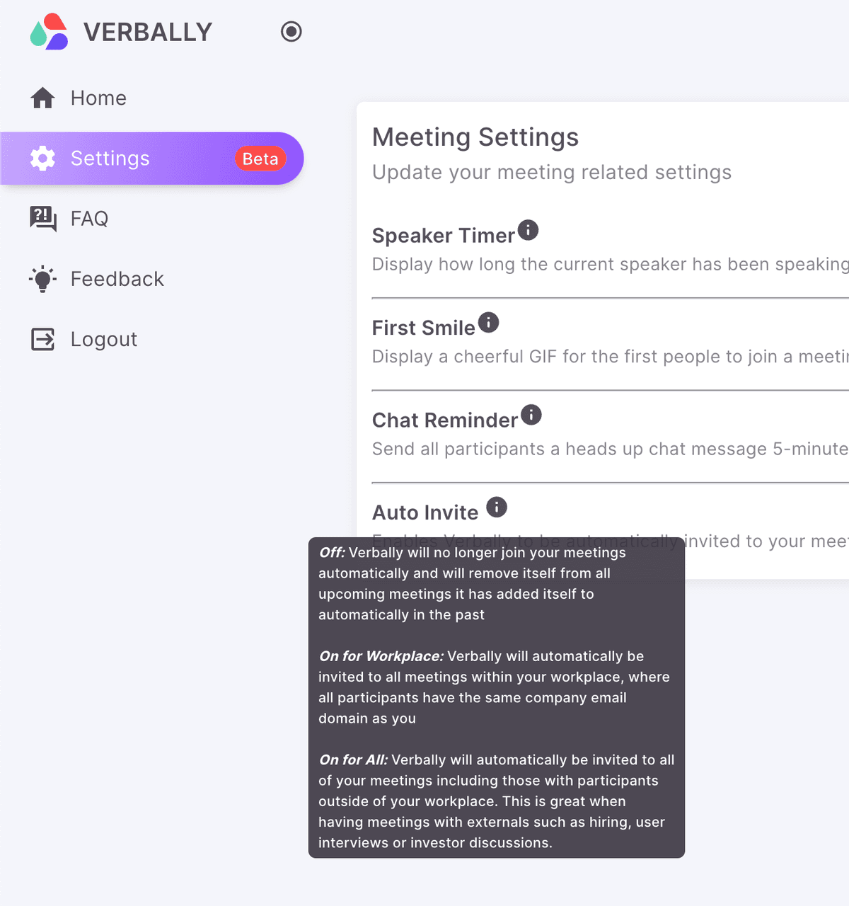 verbally's meeting assistant home page